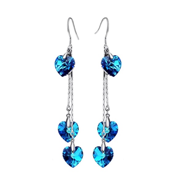 Swarovski Crystals Blue Heart Earrings - Picture 1 of 6